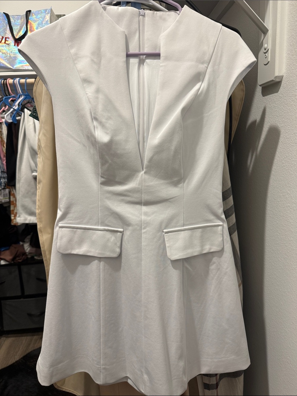 Amazon White V-Neck Cap Sleeve Mini Dress